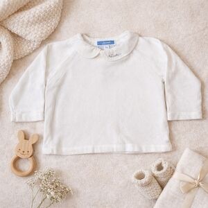 ✨ Jacadi Paris Baby Top 12M | Classic White Peter Pan Collar ✨
